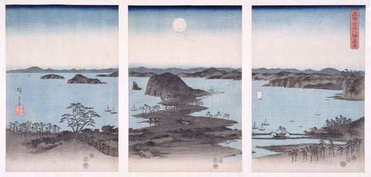 Leinwand Poster, Bilder Panorama of Views of Kanazawa Under Full Moon,, Ando or Utagawa Hiroshige, 85 × 40 cm