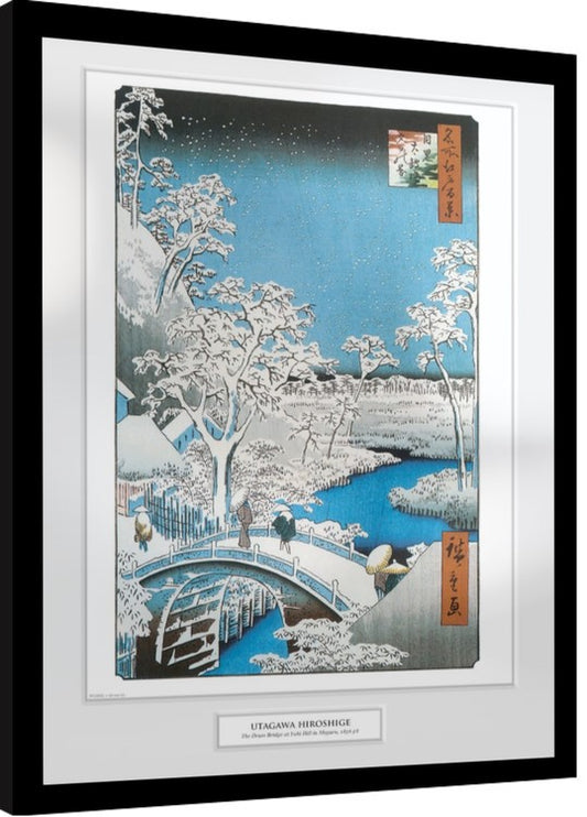 Hiroshige - The Drum Bridge Gerahmte Poster, Bilder, 34 × 44.2 cm