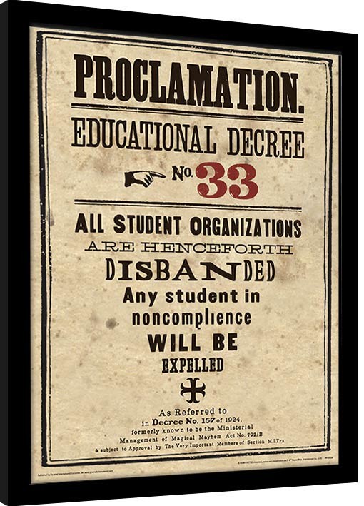 Harry Potter - Educational Decree No. 33 Gerahmte Poster, Bilder, 34.3 × 44.5 cm
