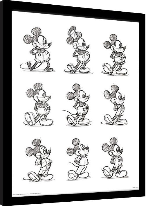 Micky Maus (Mickey Mouse) - Sketched Multi Gerahmte Poster, Bilder, 34.3 × 44.5 cm
