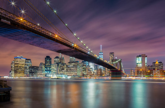 Leinwand Poster, Bilder Brooklyn Bridge at Night, Michael Zheng, 90 × 60 cm
