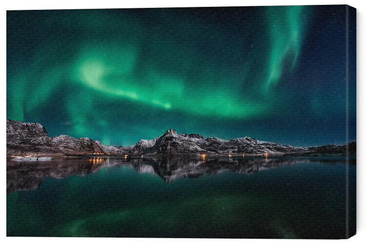 Leinwand Poster, Bilder Lofoten Aurora Reflection, Javier de la, 65 × 45 cm