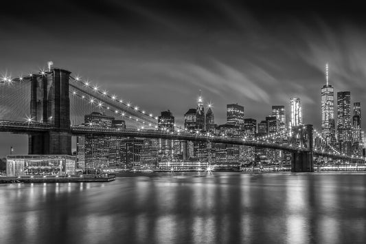 Leinwand Poster, Bilder BROOKLYN BRIDGE Nightly Impressions | Monochrome, Melanie Viola, 90 × 60 cm