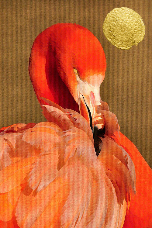 Leinwand Poster, Bilder Flamingo With Golden Sun, Kubistika, 60 × 90 cm
