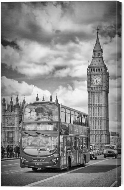 Leinwand Poster, Bilder LONDON Monochrome Houses of Parliament and traffic, Melanie Viola, 40 × 60 cm